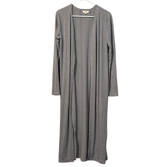 UMGEE Sweater Duster Side Slits Gray Color Ribbed Cardigan Boho Hippie Medium - Picture 1 of 13